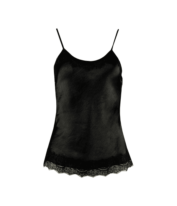 Top de Alças Acetinado e com Renda Preto - Sahoco  