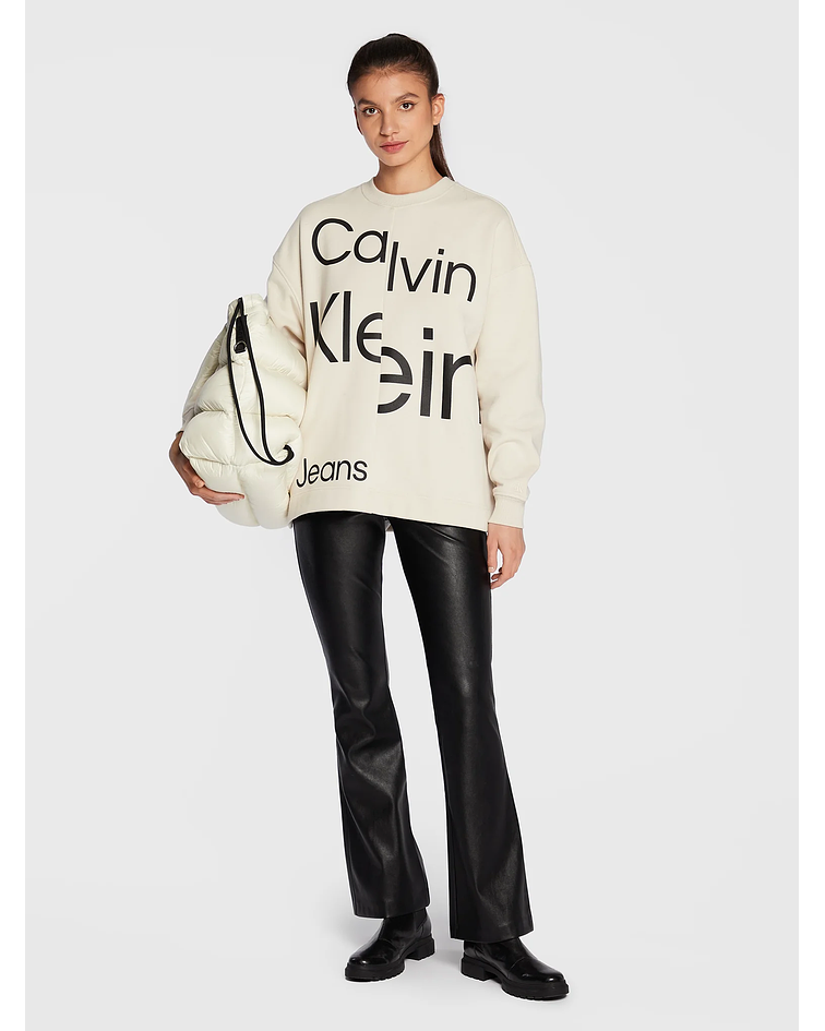 Sweat decote Maxi Lettering Bege - Calvin Klein