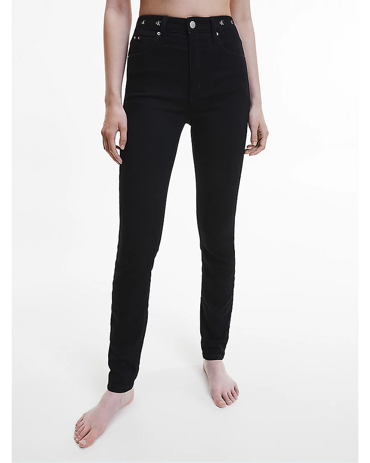 Calças Skinny com Fita com Logo Preto - Calvin Klein 