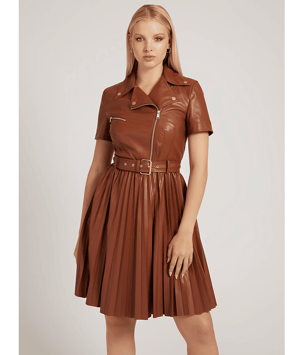 Vestido em Ecopele Plissado Livia Camel - Guess 