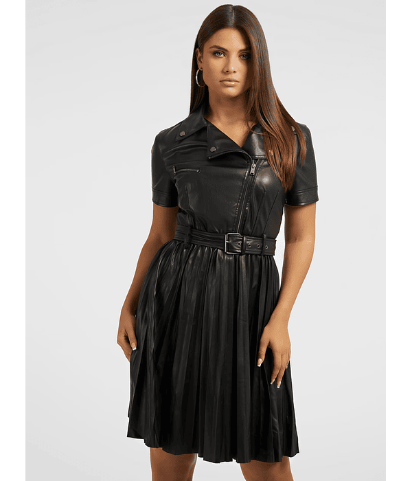 Vestido em Ecopele Plissado Livia Preto - Guess