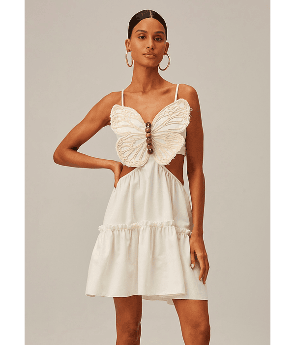 Vestido Com Maxi Borboleta Branco - Lança Perfume 