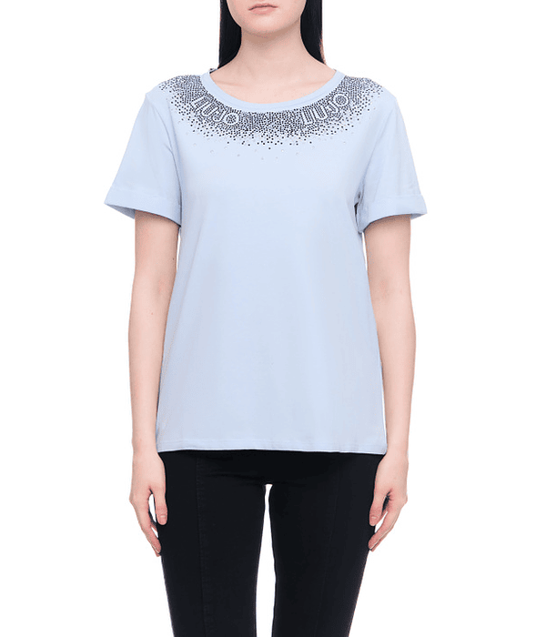T-shirt com Brilho na Gola Azul - Liu Jo  