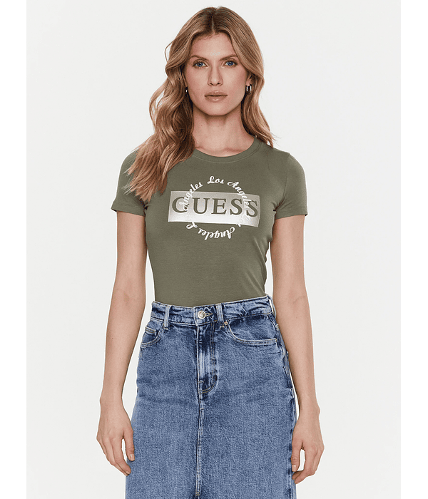 T-shirt Retângulo Laminado Verde - Guess 