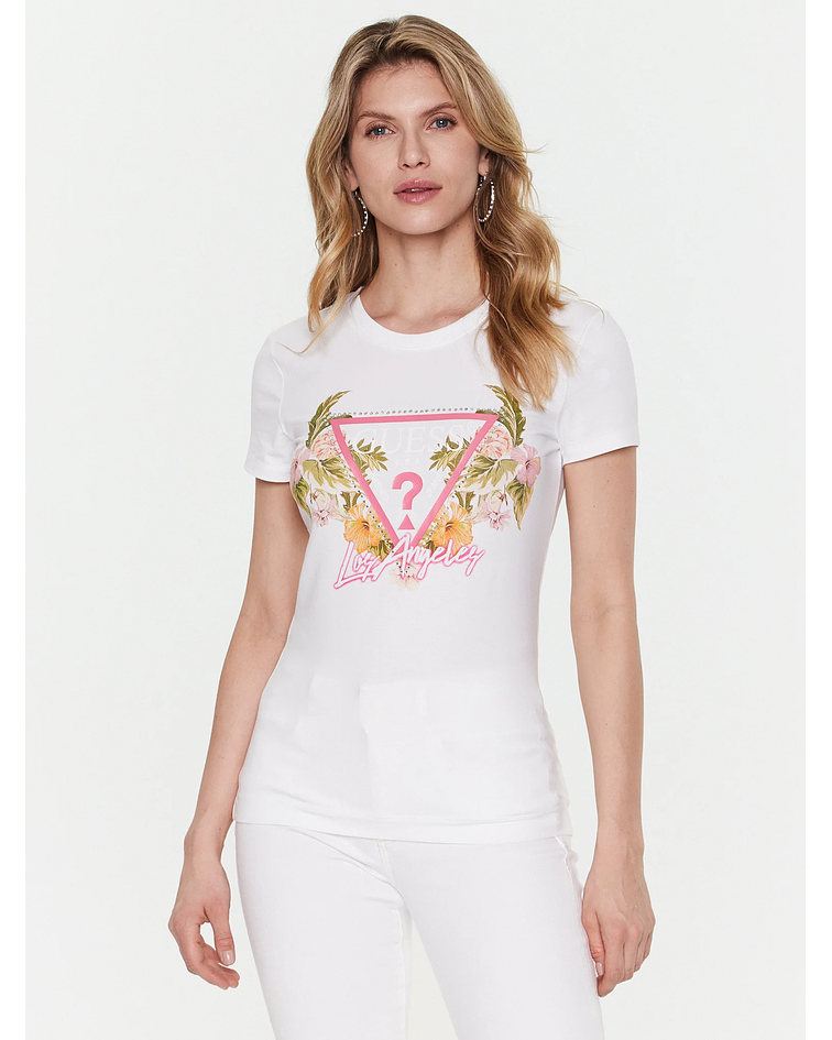 T-shirt com Triângulo Floral Branco - Guess 