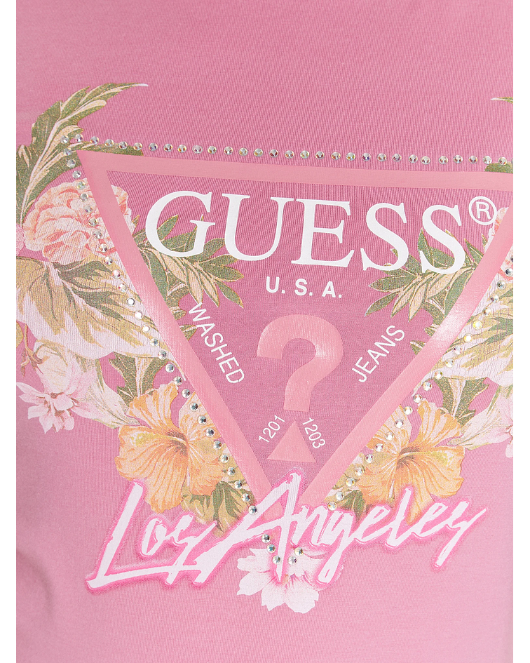 T-shirt com Triângulo Floral Rosa - Guess 