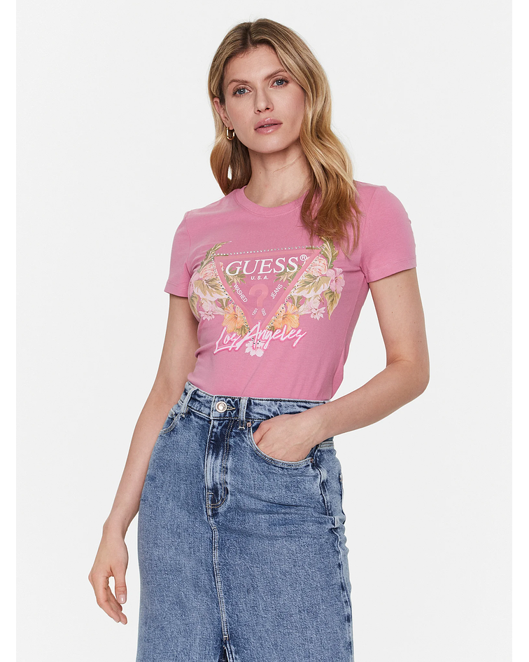 T-shirt com Triângulo Floral Rosa - Guess 