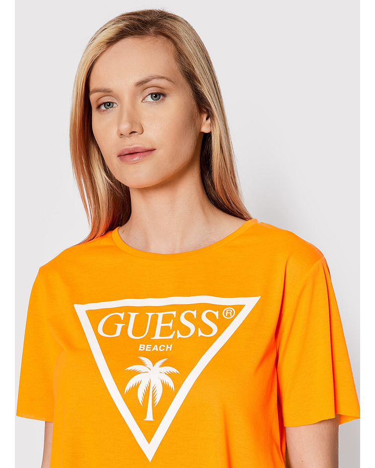 T-shirt Curta Triângulo Laranja Neon - Guess 