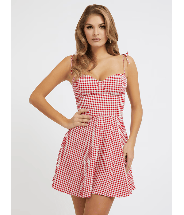 Vestido de Alças Vichy Vermelho - Guess 