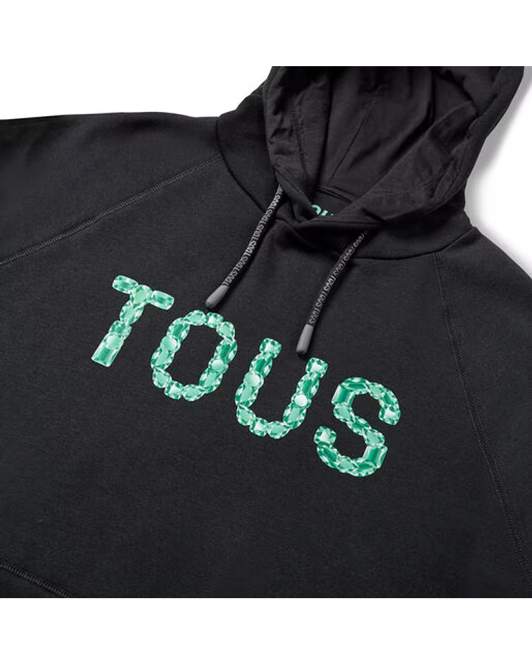 Sweatshirt com Capuz Preta e Turquesa Logo Gemstones - Tous