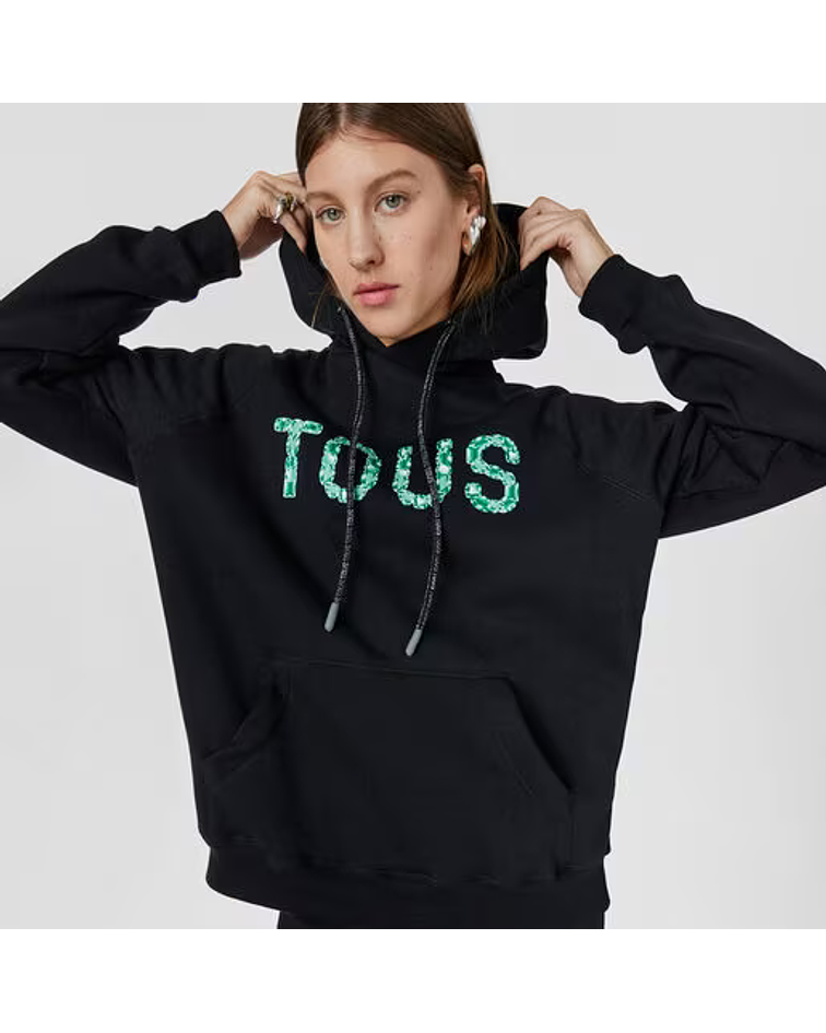 Sweatshirt com Capuz Preta e Turquesa Logo Gemstones - Tous
