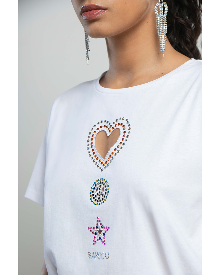 T-shirt com Coração Branco - SAHOCO