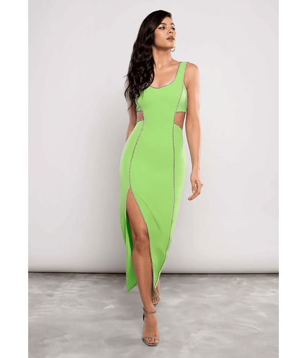 Vestido em Alças verde com Strass - SAHOCO 