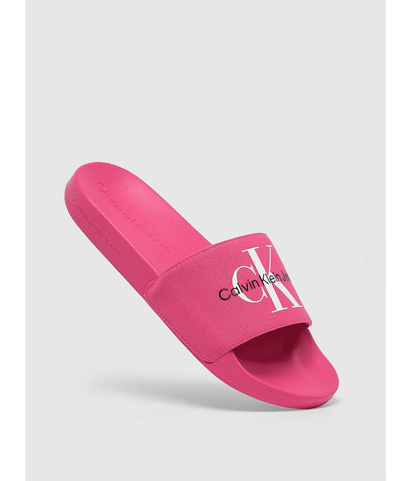 Chinelo em Tecido Slide Monogram Rosa - Calvin Klein 