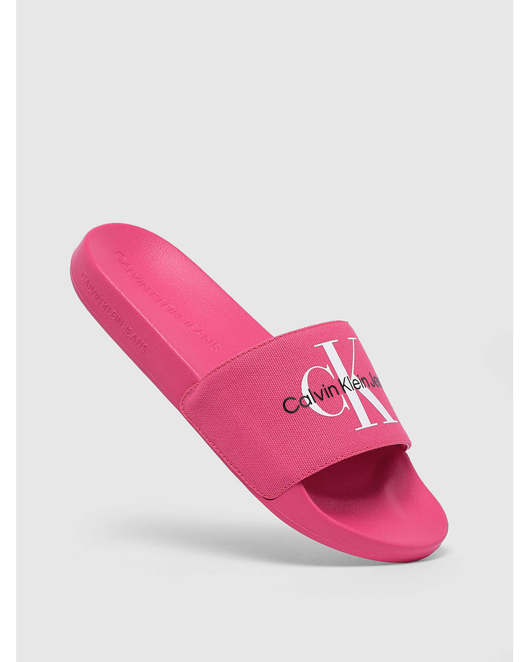Chinelo em Tecido Slide Monogram Rosa - Calvin Klein 