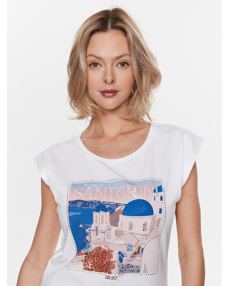 T-shirt com Estampa Santorini Branco - Liu Jo 