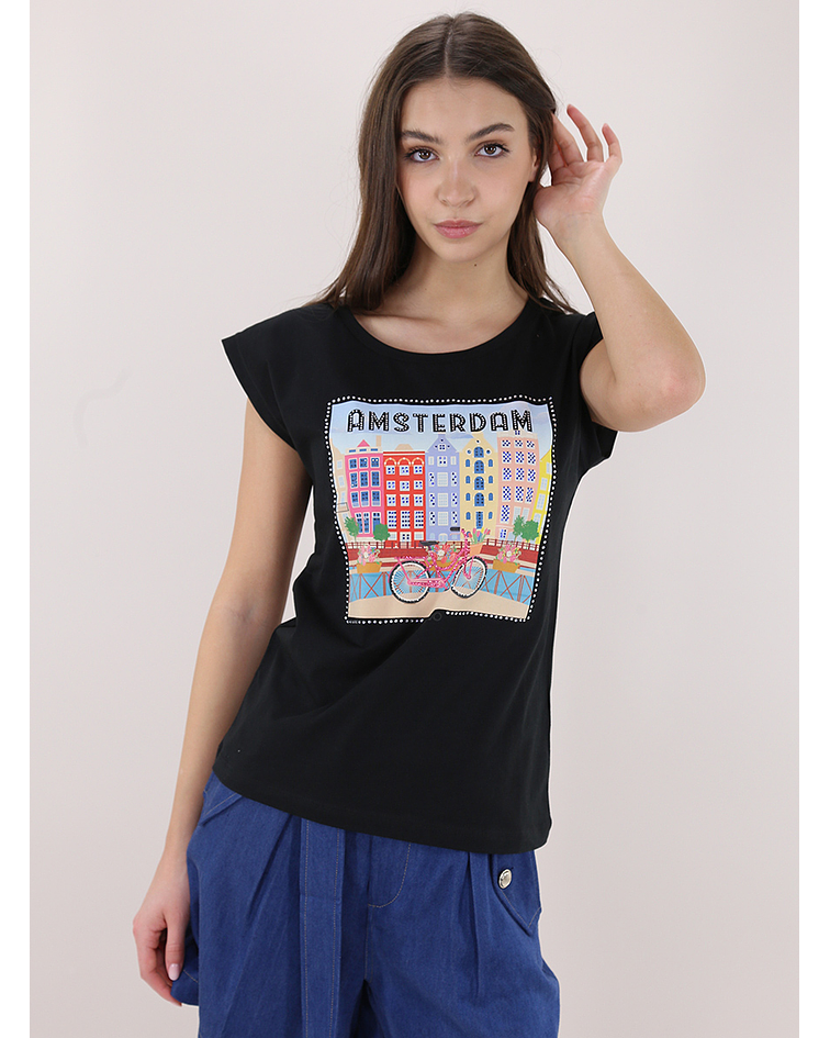 T-shirt com Estampa Amsterdam Preto - Liu Jo