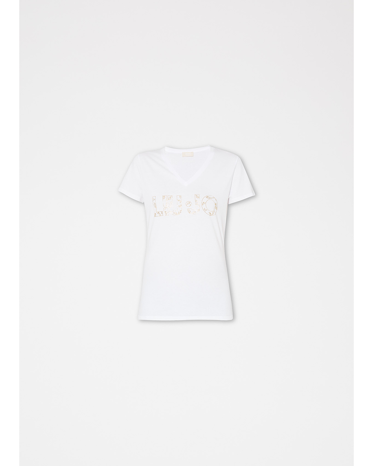 T-shirt com logo Dourado Animal Print Branco - Liu Jo 