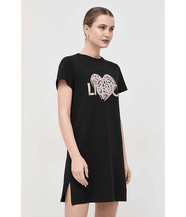 Vestido T-shirt Coração Animal Print Preto - Liu Jo