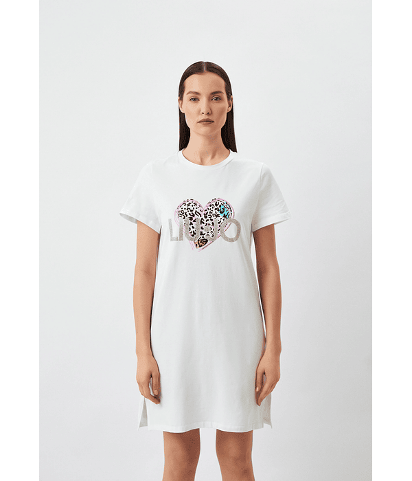 Vestido T-shirt Coração Animal Print Branco - Liu Jo 