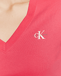T-shirt Micro Logo Decote em V Rosa - Calvin Klein