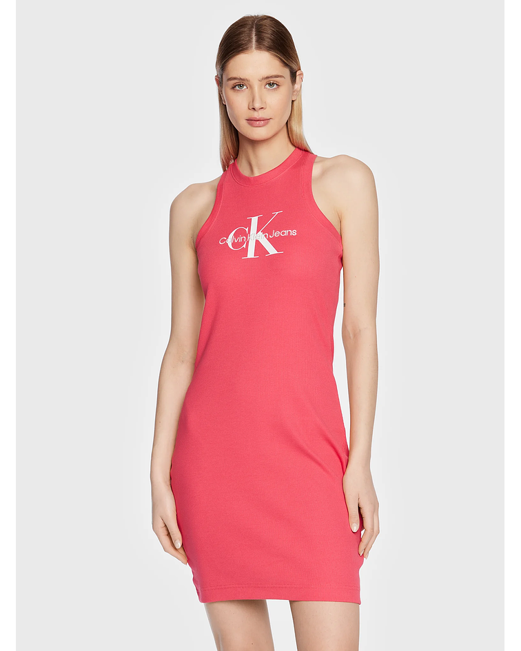 Vestido Justo de Cavas Canelado Rosa - Calvin Klein