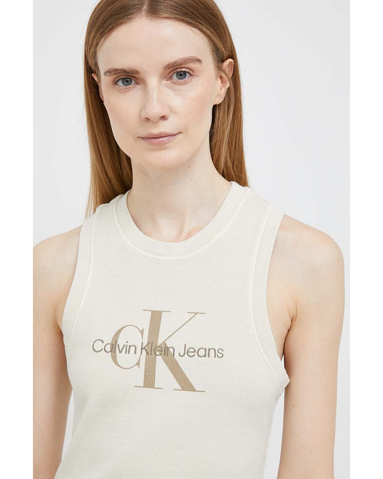Vestido Justo de Cavas Canelado Bege - Calvin Klein