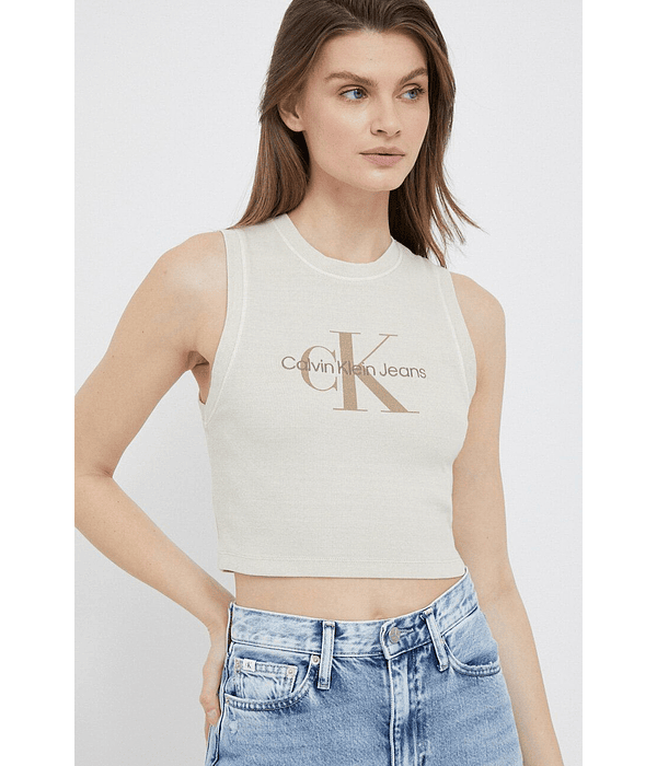 Top de Cavas de Malha Canelada Bege - Calvin Klein