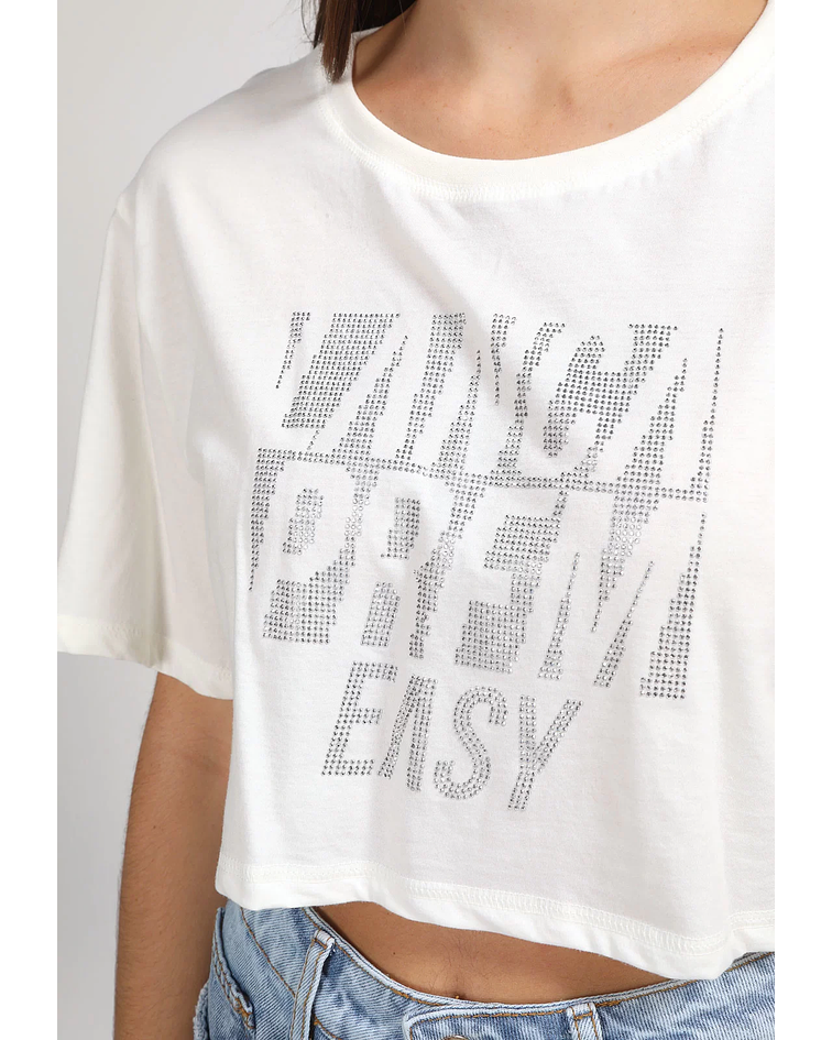T-shirt Larga com Strass Branco - Lança Perfume