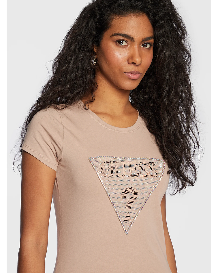 T-shirt Triângulo com Strass Taupe - Guess 