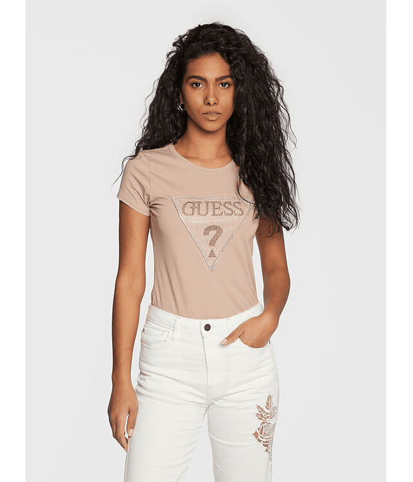 T-shirt Triângulo com Strass Taupe - Guess 