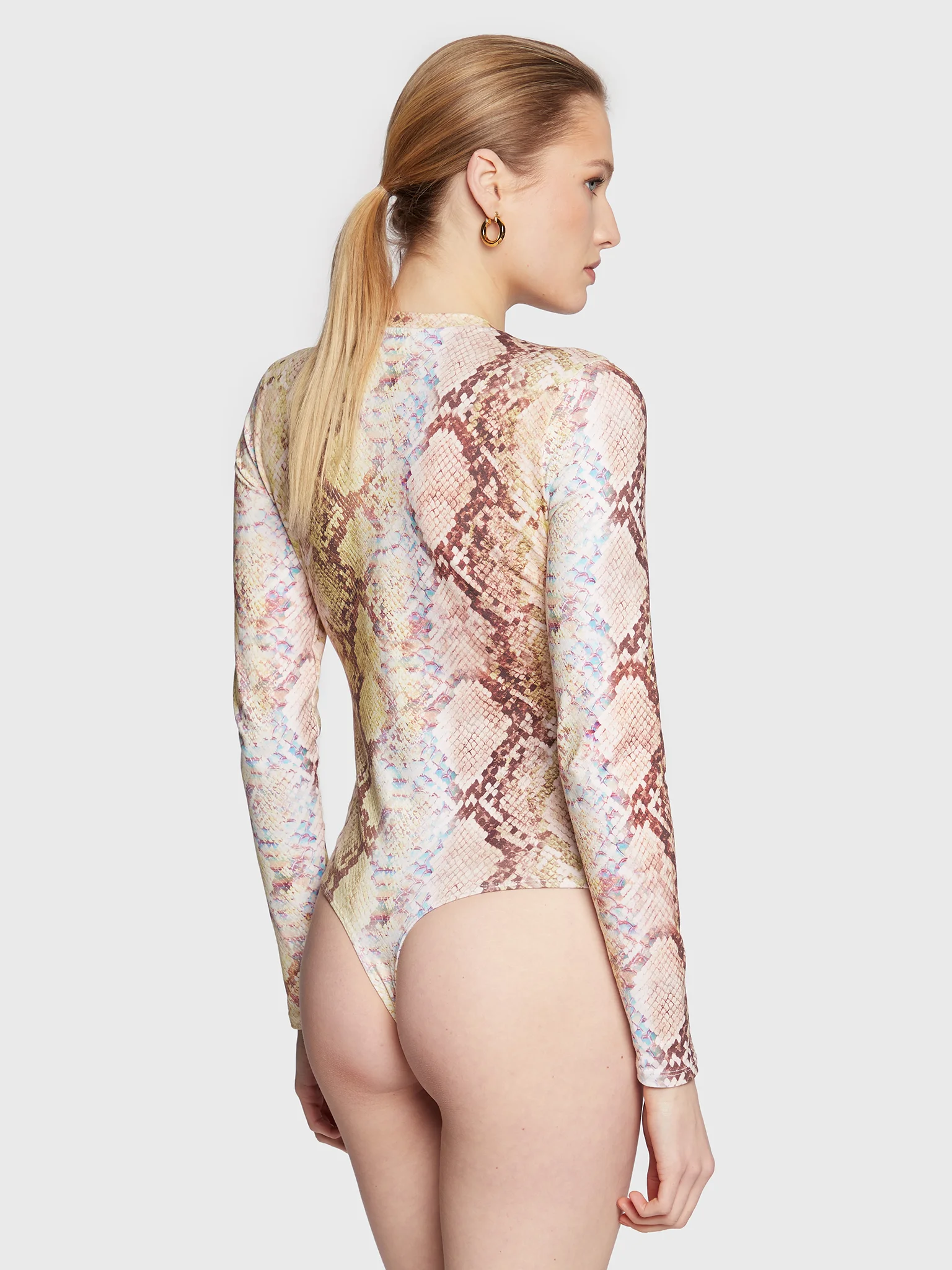 Guess Long Sleeve Logo Snake Print Bodysuit