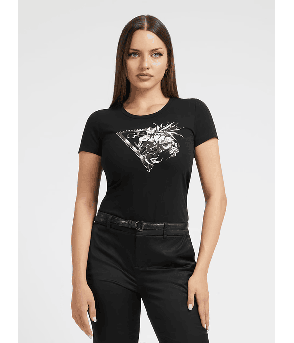 T-shirt Triângulo Floral Preto - Guess 