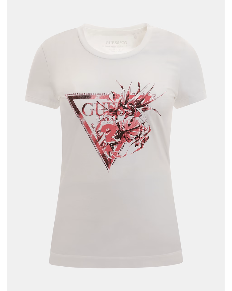 T-shirt Triângulo Floral Branco - Guess 