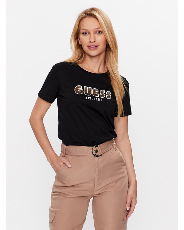 T-shirt com Strass Shaded Preto - Guess