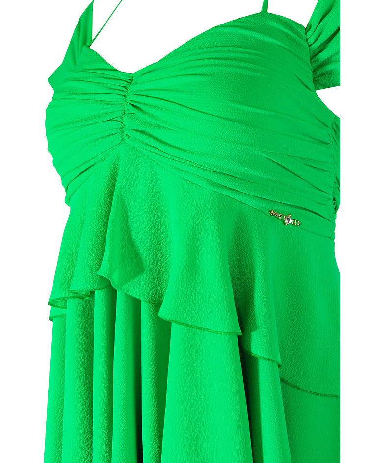 Vestido Curto com Folhos Verde - SAHOCO 