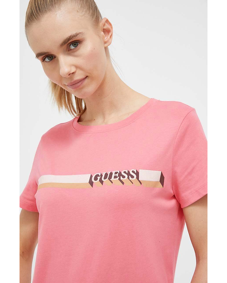 T-shirt Bege com Riscas Monday Rosa - Guess 