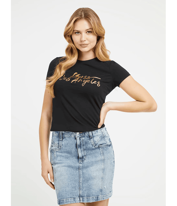 T-shirt Lettering Gold Preto - Guess 