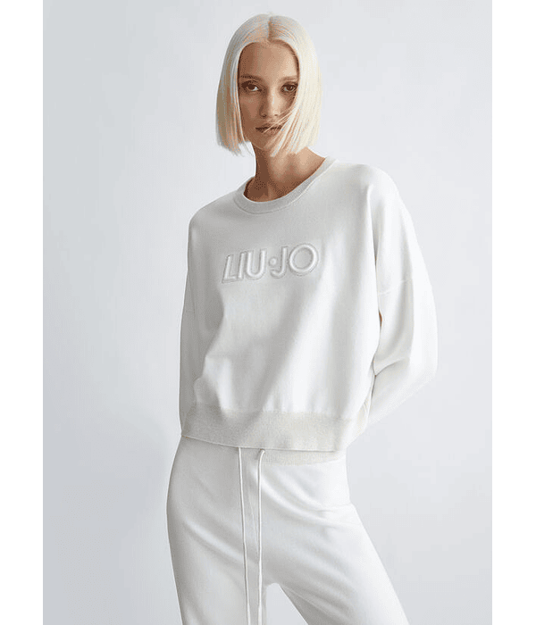 Sweat Com Logo Strass Branco - Liu Jo