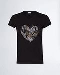  T-shirt com Coração em Strass Preto - Liu Jo