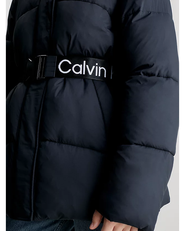 Casaco Puffer Com Cinto de Nylon Preto - Calvin Klein