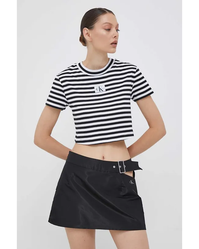 T-shirt Curta com Logo Preto e Branco - Calvin Klein