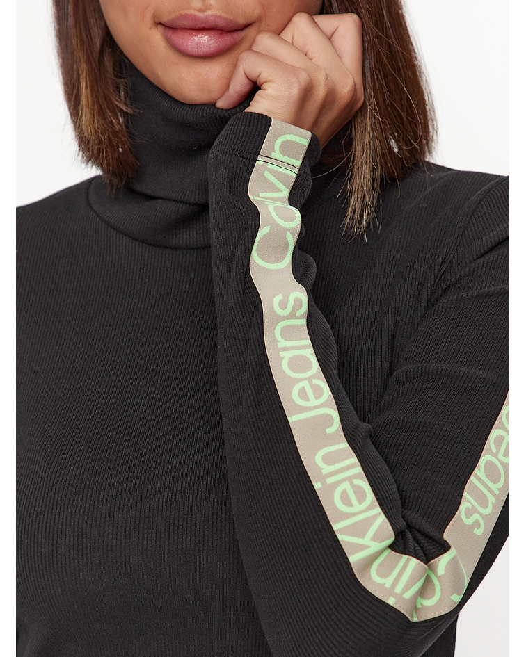 Camisola Gola Alta com Tape nas Mangas Preto - Calvin Klein