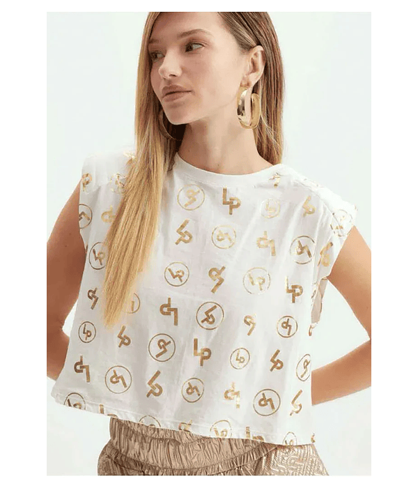 T-shirt Curta com Estampa Branco/Dourado - Lança Perfume