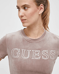 T-shirt Couture Curta com Logo em Strass Taupe - Guess
