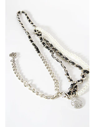 Cinto em Corrente Metal e Pérolas Preto - SAHOCO