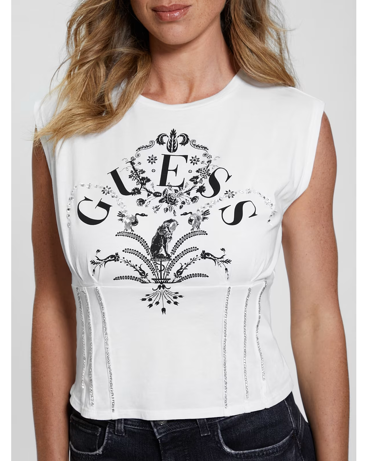 T-shirt Corset Queen Branco - Guess