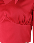 Blusa Acetinada com Gola Vermelho  - SAHOCO