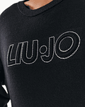 Camisola de Malha Logo Strass Preto - Liu Jo