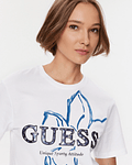 T-Shirt Ann com Lettering Floral Branco - Guess